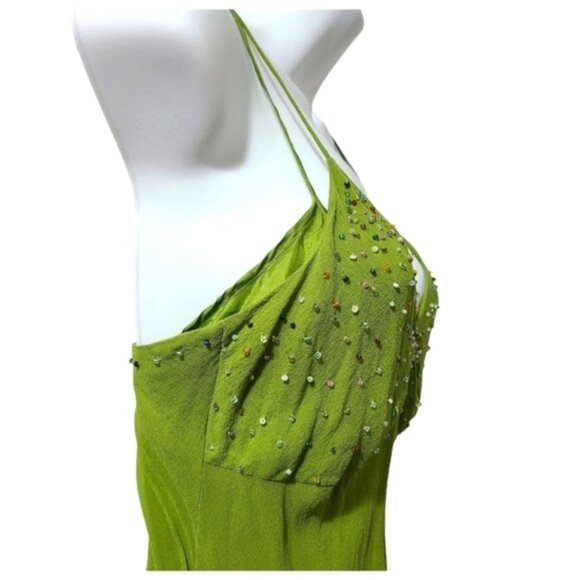 Tibi green Silk beaded dress Ruffle hem size S - Picture 9 of 16